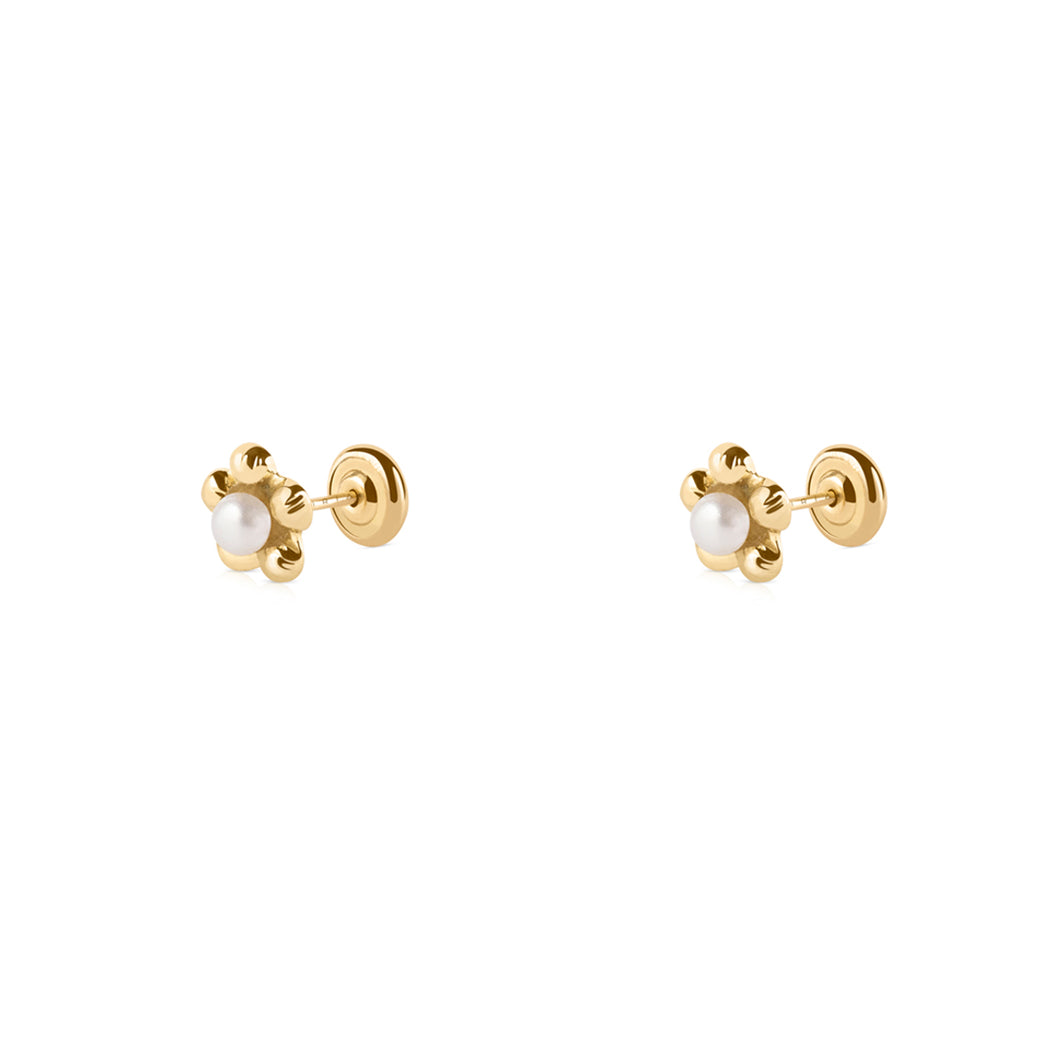 Aretes Flor Perla Confort | 3 mm